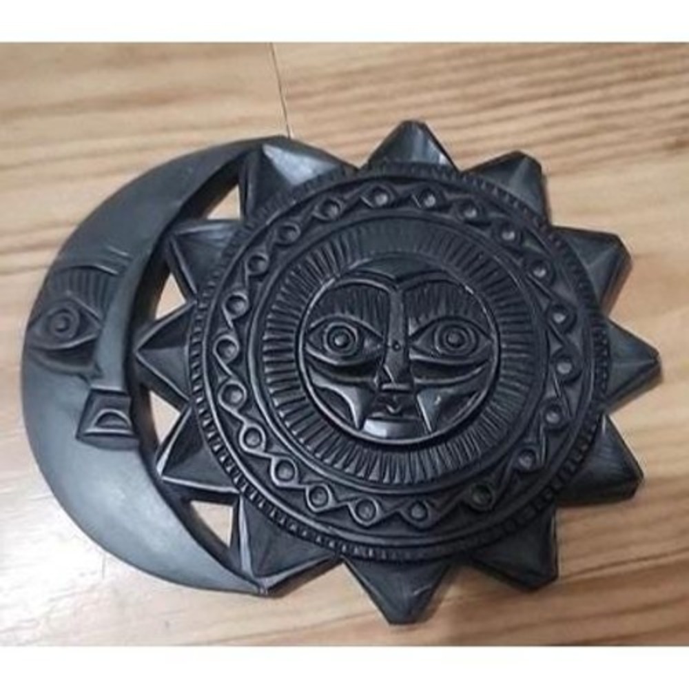 VTG Celestial Carved Sun Moon Blackstone Inca ANDEAN Handmade Tallisman Altar